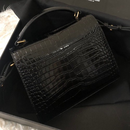Lushentic Rep BLACK CASSANDRA MINI TOP HANDLE BAG IN CROCODILEEMBOSSED